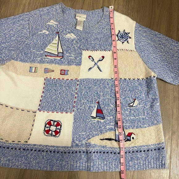 Vtg Koret Nautical Lighthouse Top Blue White Sailboat Embroidered Sz 1X Coastal - Picture 4 of 12